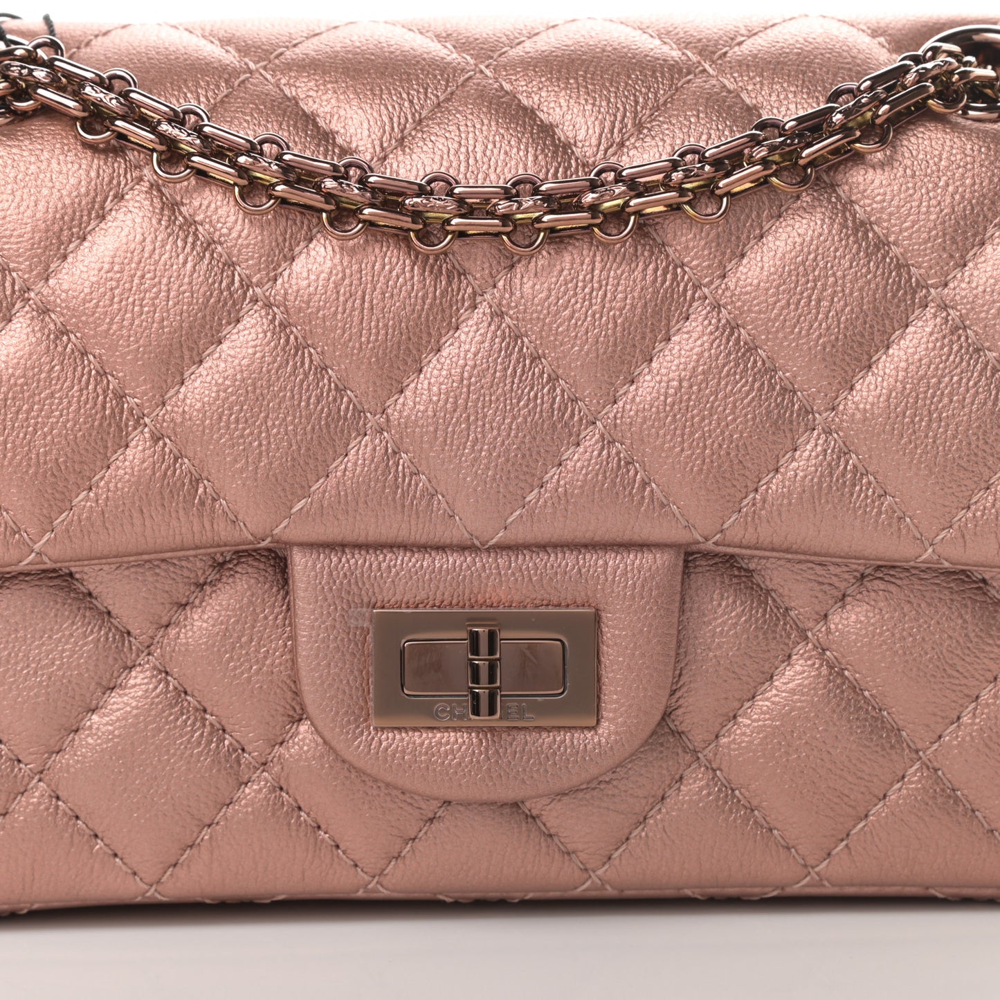 Metallic Grained Calfskin Quilted 2.55 Reissue Mini Flap Copper Pink