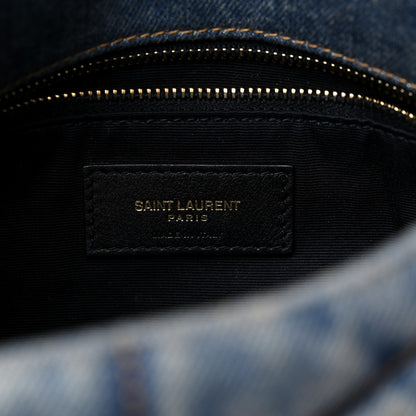 Saint Laurent Denim Quilted Toy Loulou Puffer Monogram Chain Satchel Rodeo Blue 6 of 10
