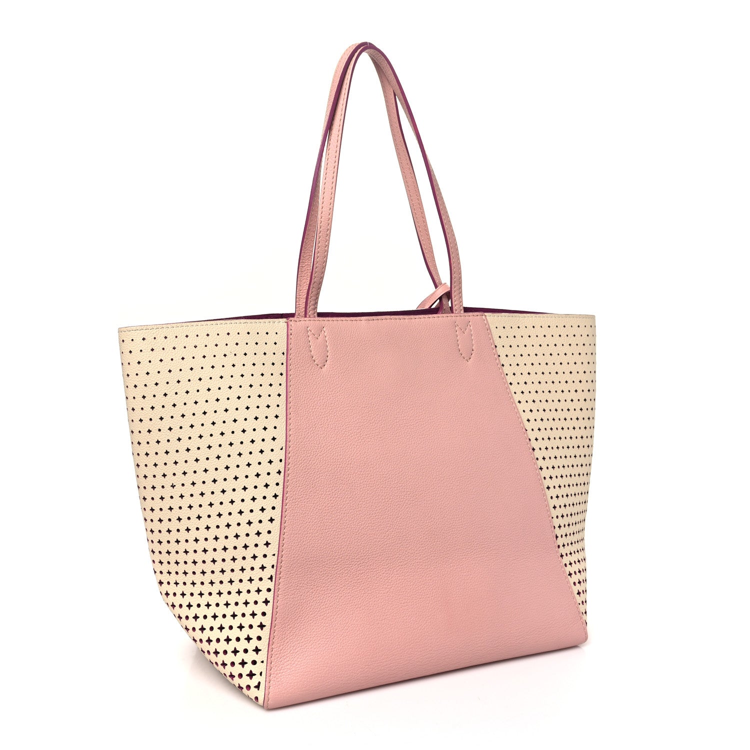Louis Vuitton Calfskin Perforated Lockme Cabas Rose Poudre Creme 3 of 9