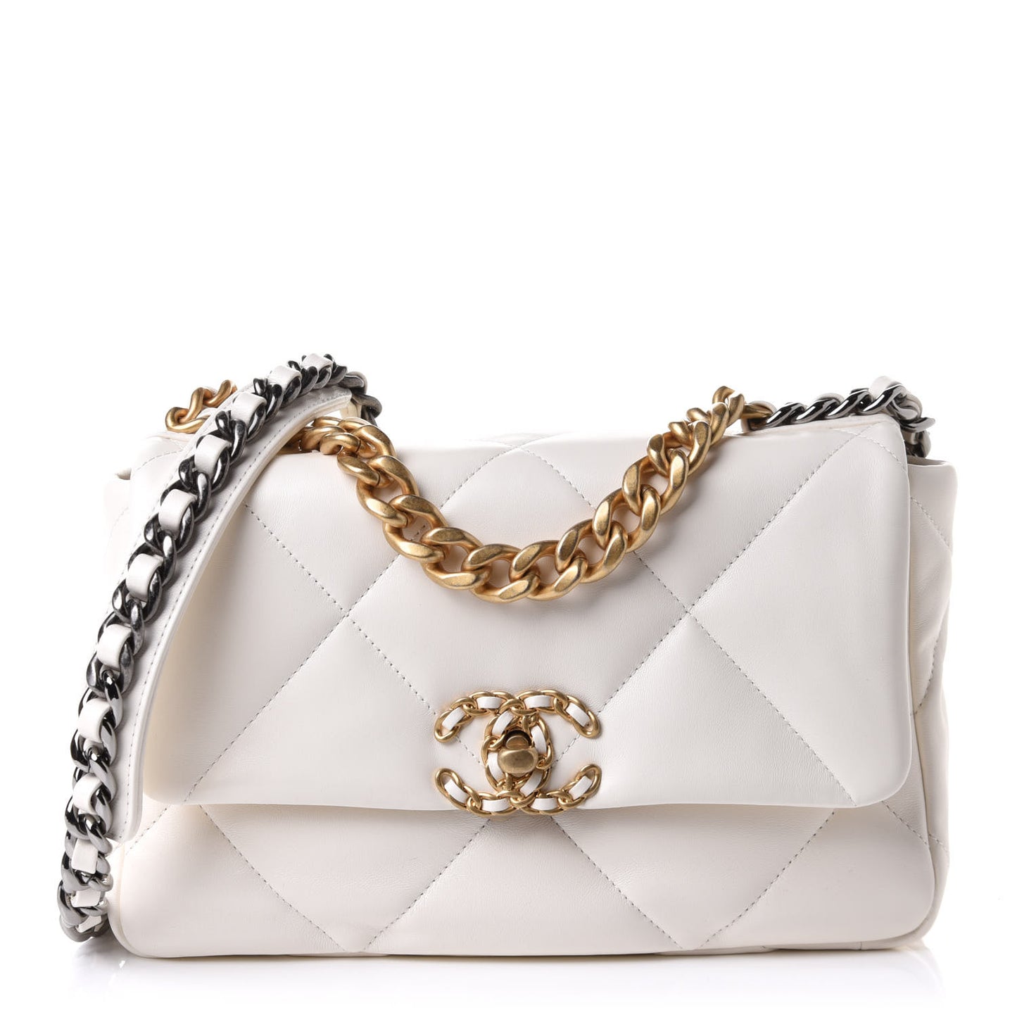 Lambskin Quilted Medium Chanel 19 Flap White