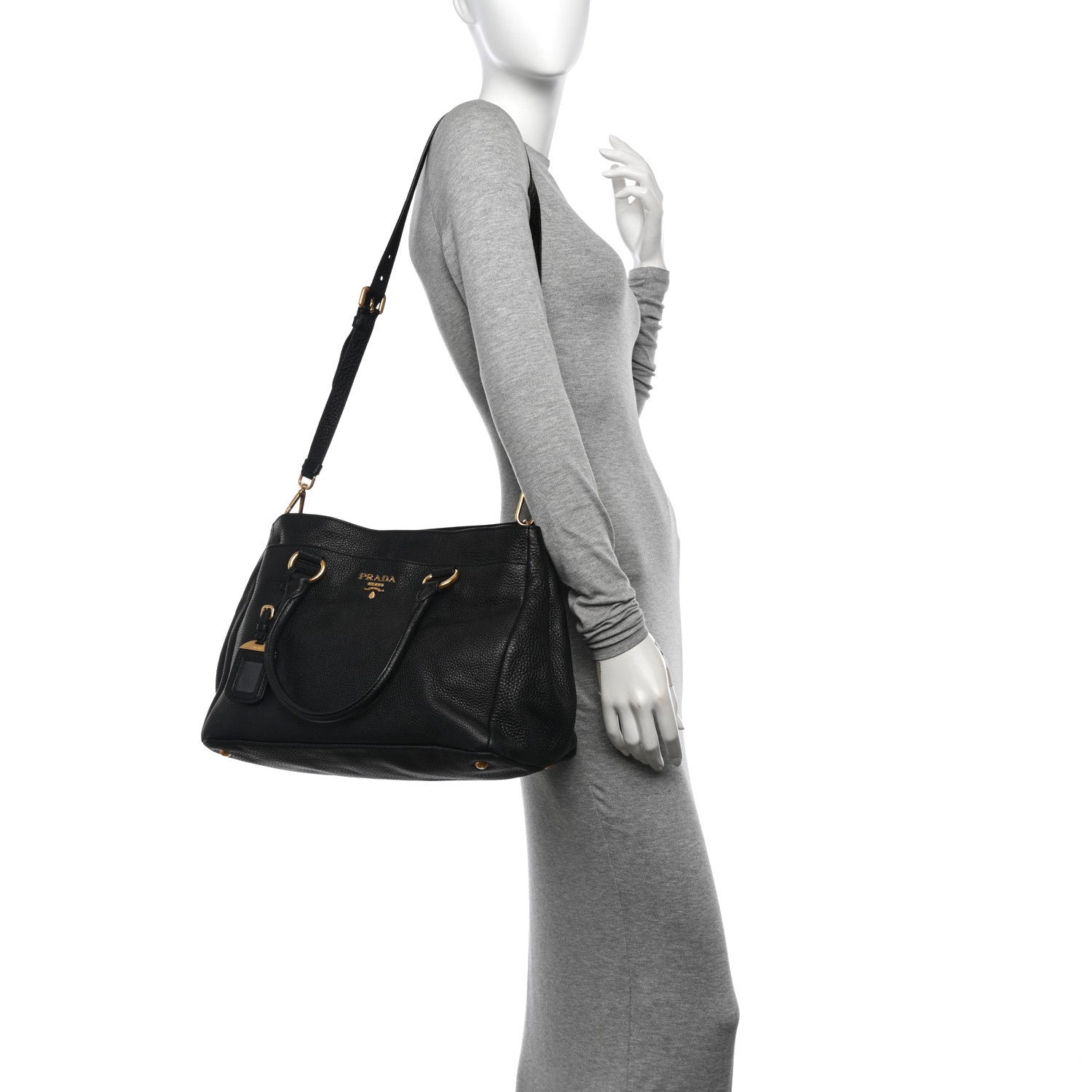 Prada Vitello Daino Tote Black 2 of 13