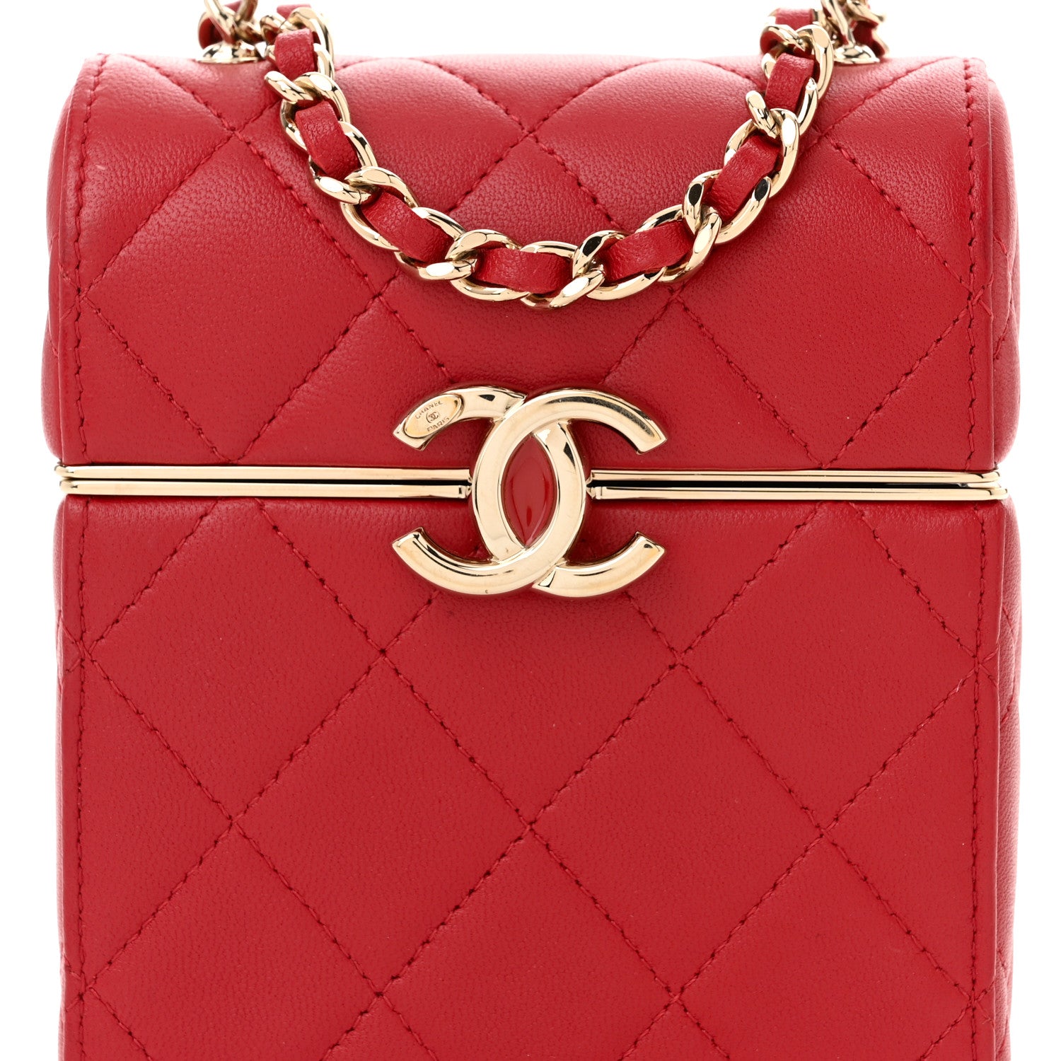 Chanel Lambskin Quilted Small Box With Chain Red 8 of 10