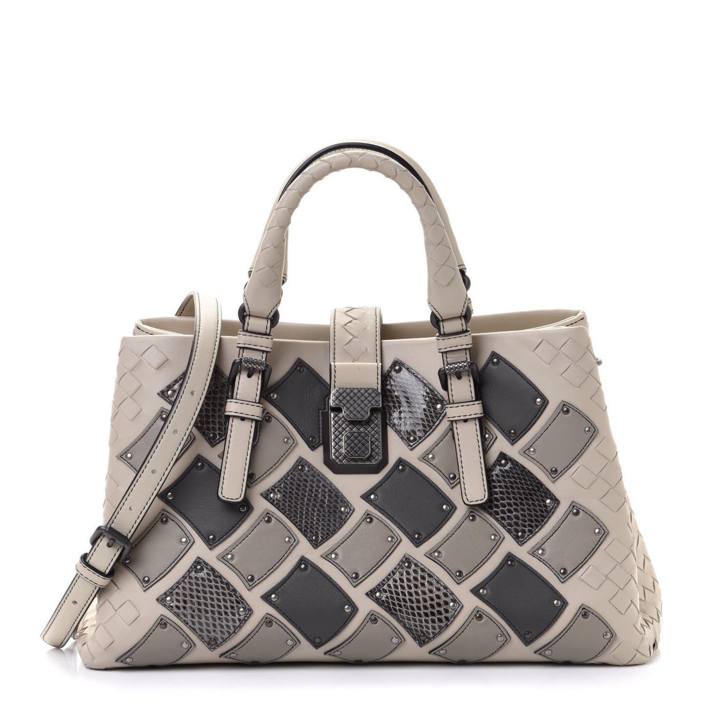 Light Calf Snakeskin Intrecciato Patchwork Small Roma Cream