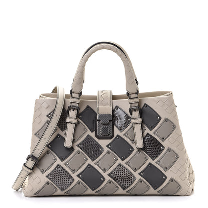 Bottega Veneta Light Calf Snakeskin Intrecciato Patchwork Small Roma Cream 1 of 11