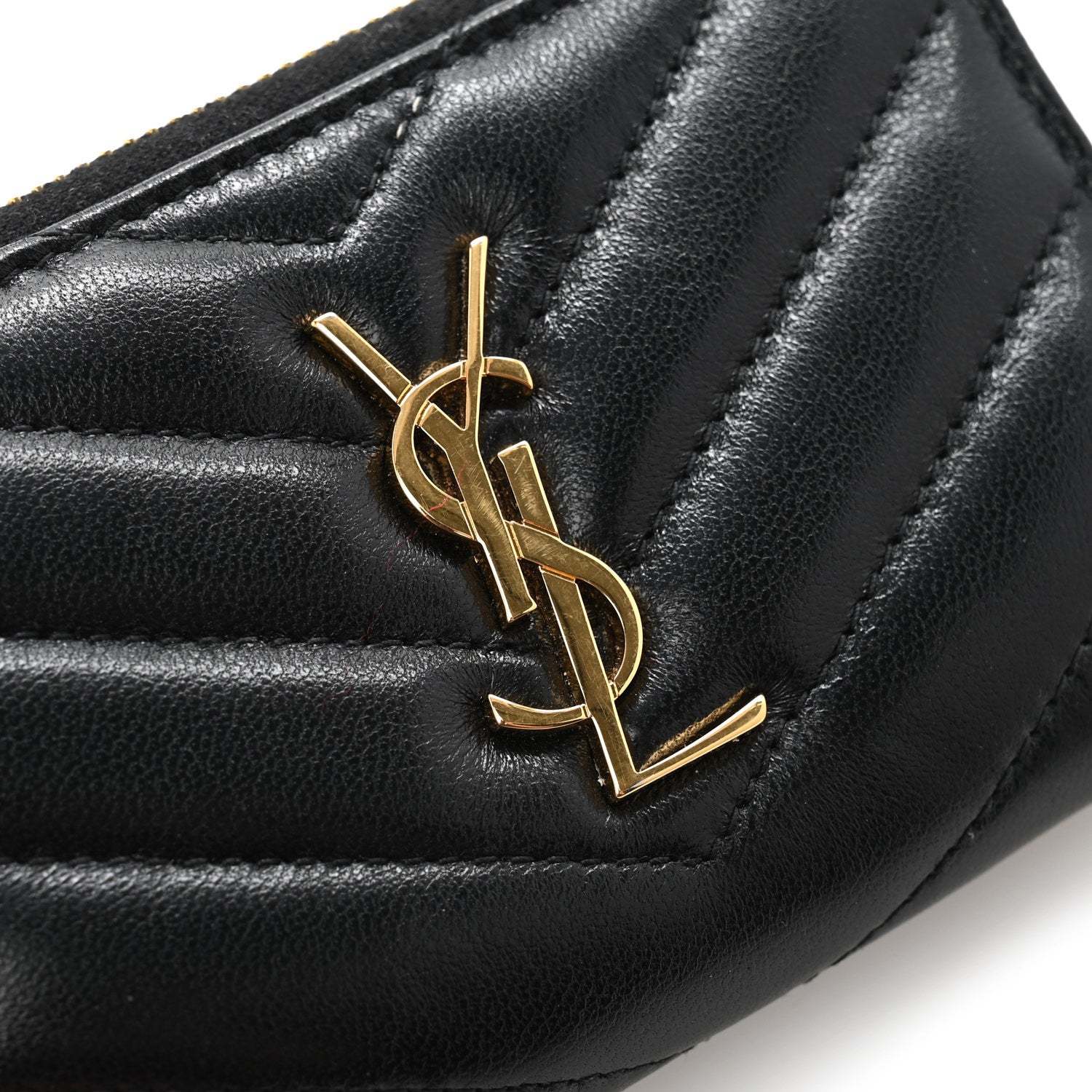 Saint Laurent Lambskin Matelasse Chevron Monogram Cassandre Compact Zip Around Card Wallet Black 8 of 9
