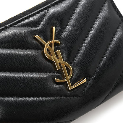 Saint Laurent Lambskin Matelasse Chevron Monogram Cassandre Compact Zip Around Card Wallet Black 8 of 9