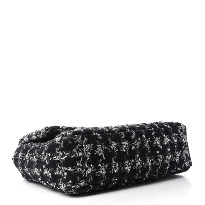 Chanel Tweed Quilted Maxi Chanel 19 Flap Black Silver Ecru 4 of 10
