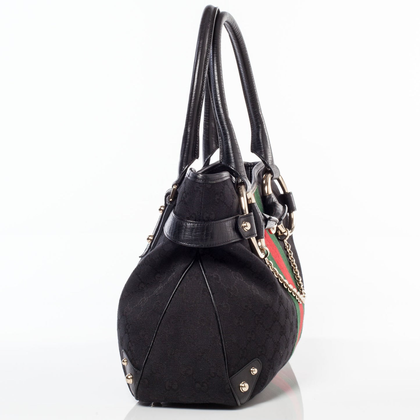 Monogram Horsebit Web Tote Black