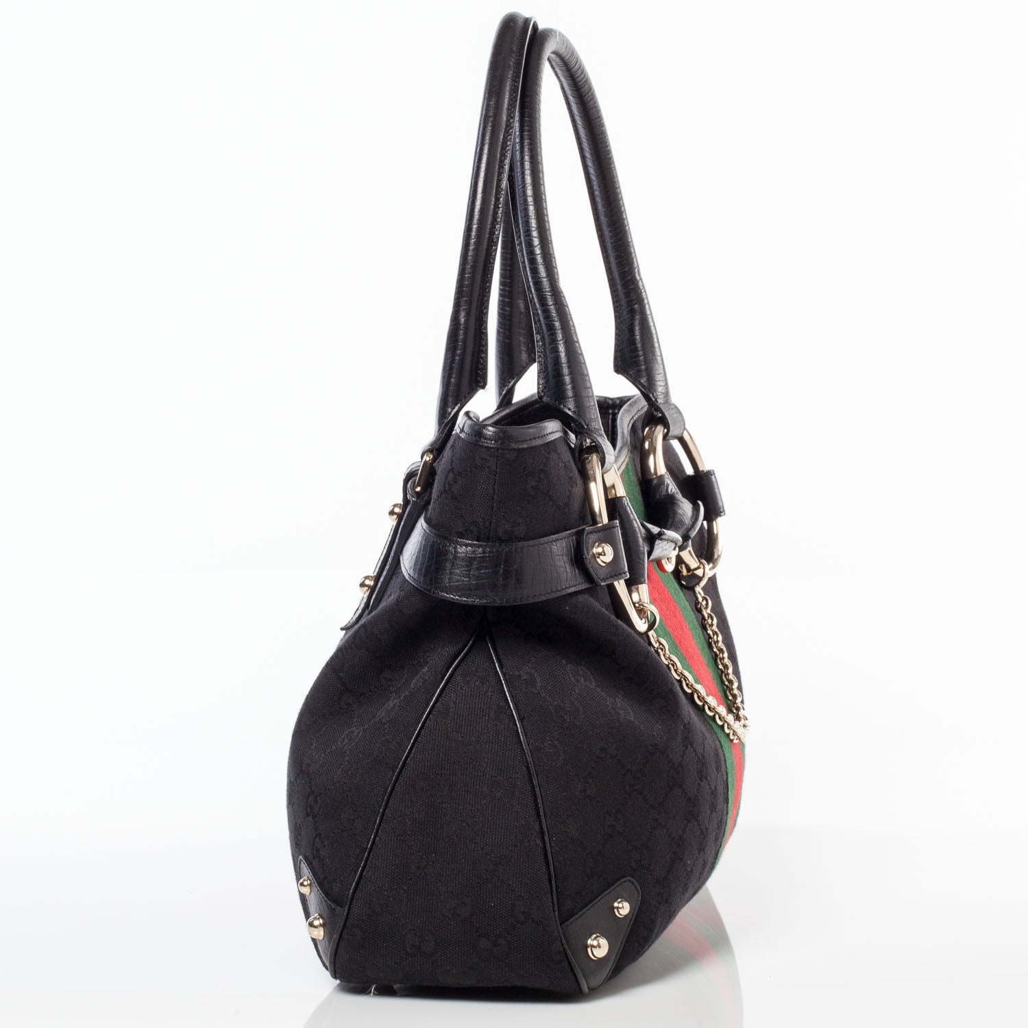 Gucci Monogram Horsebit Web Tote Black 3 of 10