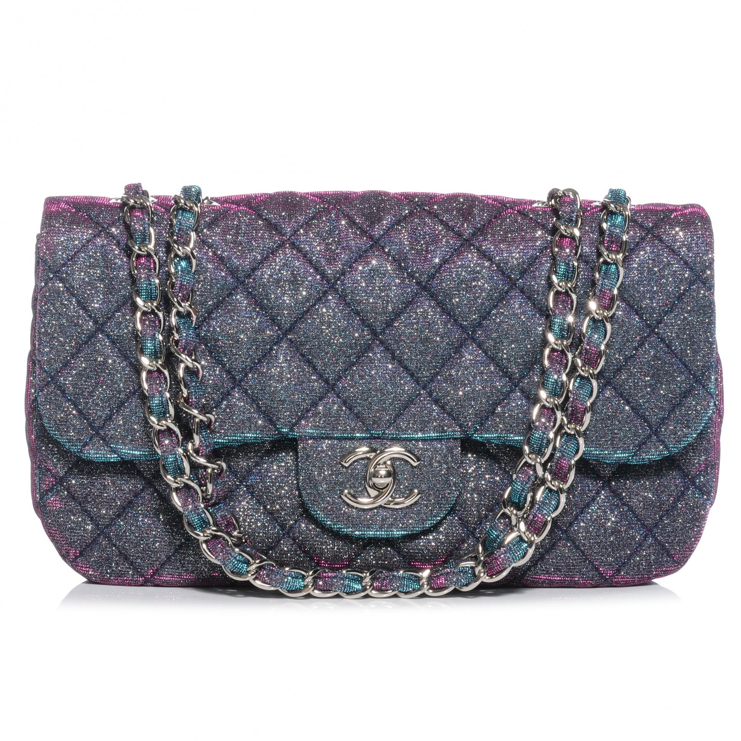 Chanel Iridescent Glitter Fabric Jumbo Single Flap Multicolor 1 of 8