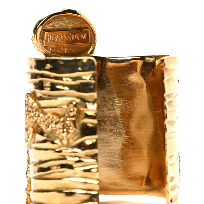 Saint Laurent Glass Cabochon Arty Ovale Cuff Bracelet Gold Coral 3 of 3