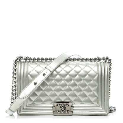 Chanel Metallic Patent Quilted Medium Boy Flap Silver 1 of 7