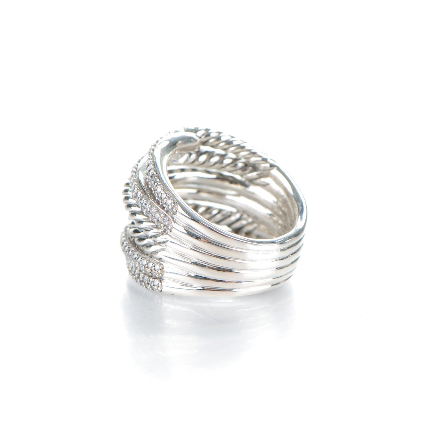 Sterling Silver Pave Diamond 19mm Labyrinth Triple Loop Ring 7.25 55