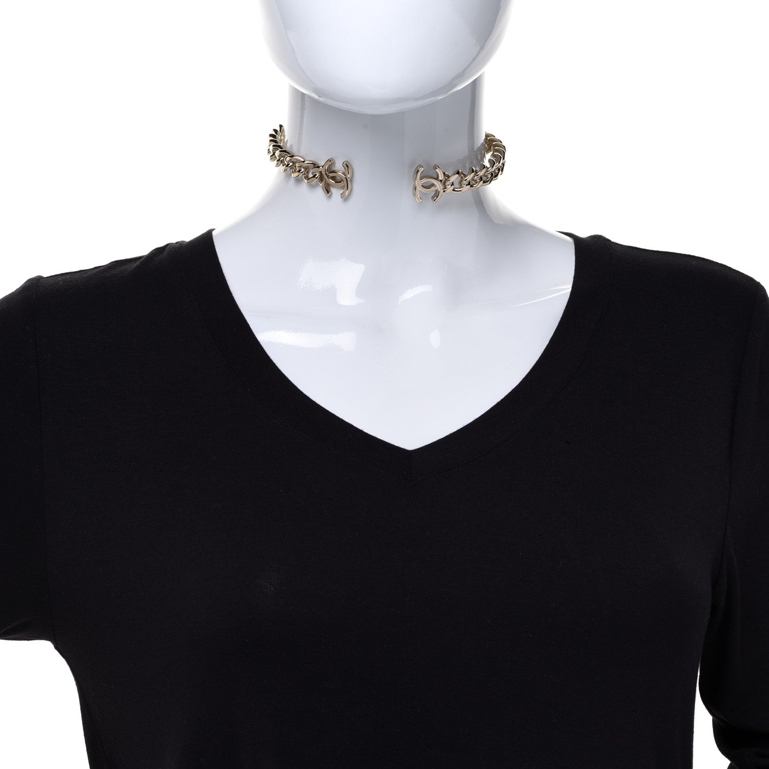 Chanel Metal CC Chain Link Choker Necklace M Gold 2 of 5
