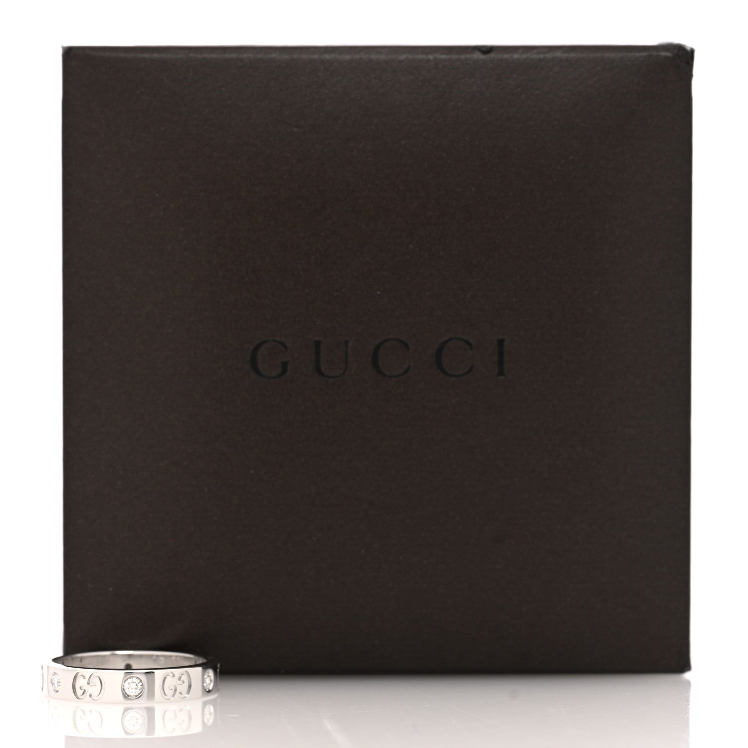 Gucci 18K White Gold Diamond Icon Band Ring 56 7.5 5 of 5