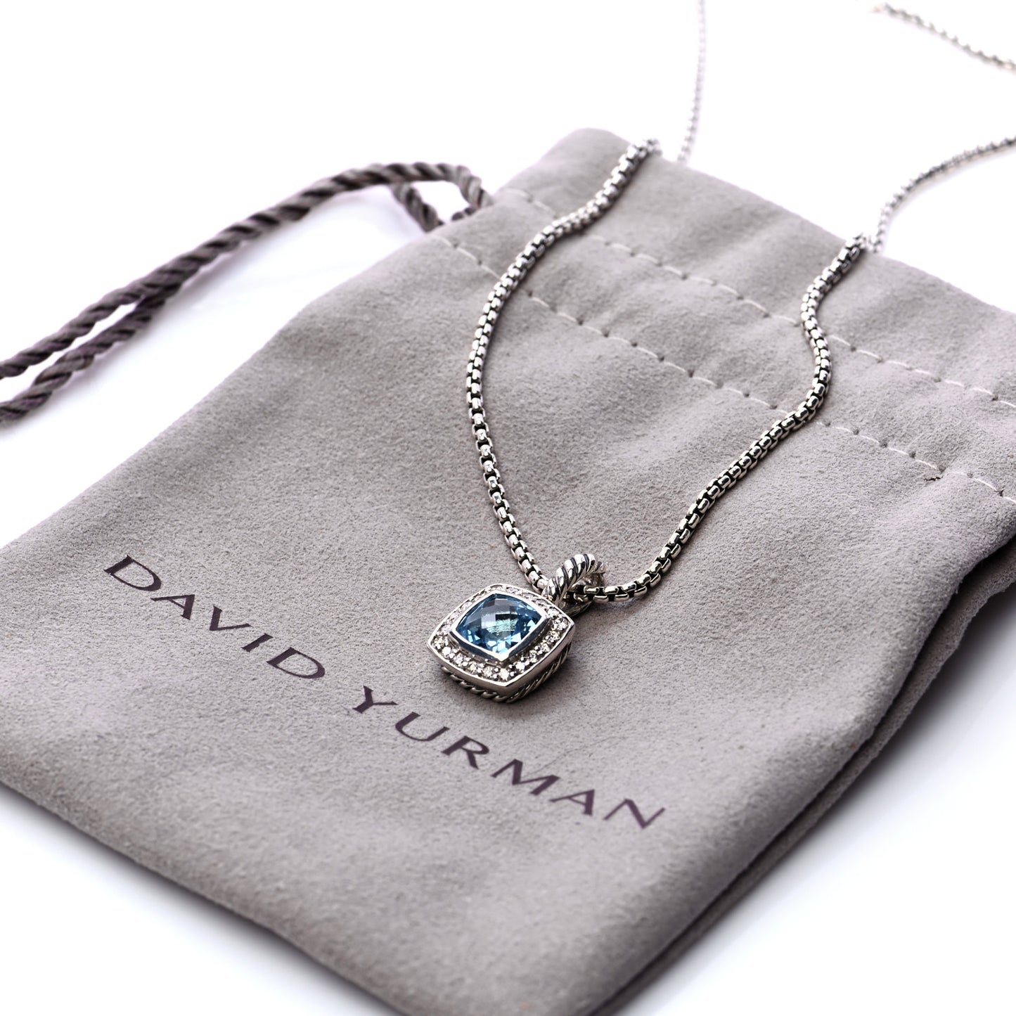 Sterling Silver Diamond Blue Topaz 7mm Petite Albion Pendant Necklace