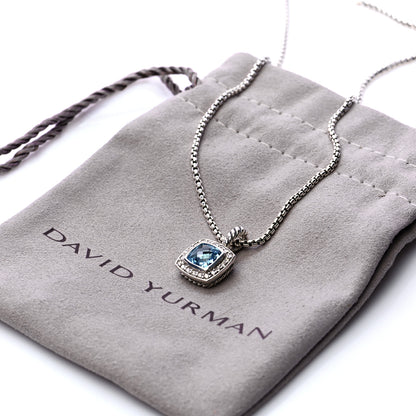 David Yurman Sterling Silver Diamond Blue Topaz 7mm Petite Albion Pendant Necklace 7 of 7