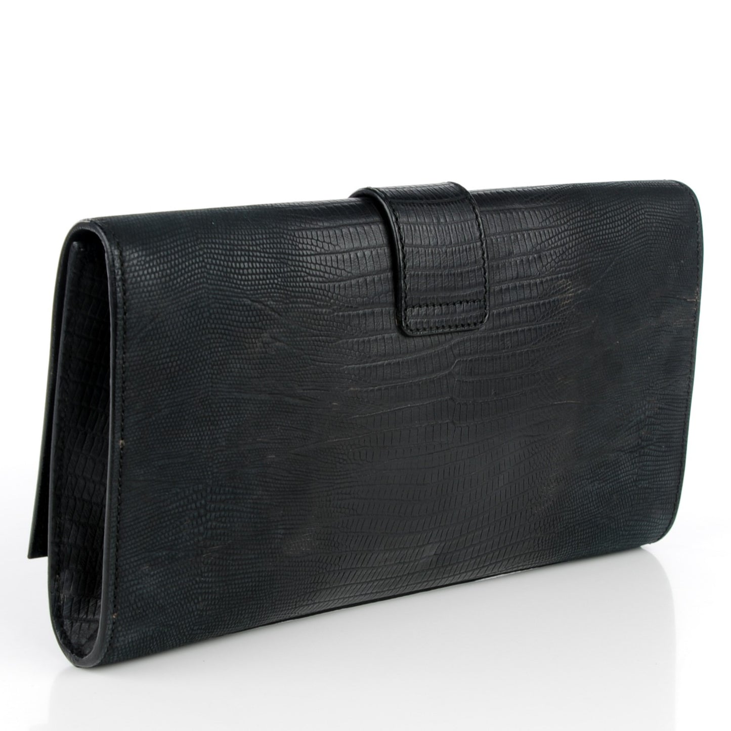 Lizard Calfskin Embossed Classic Y Ligne Clutch Black
