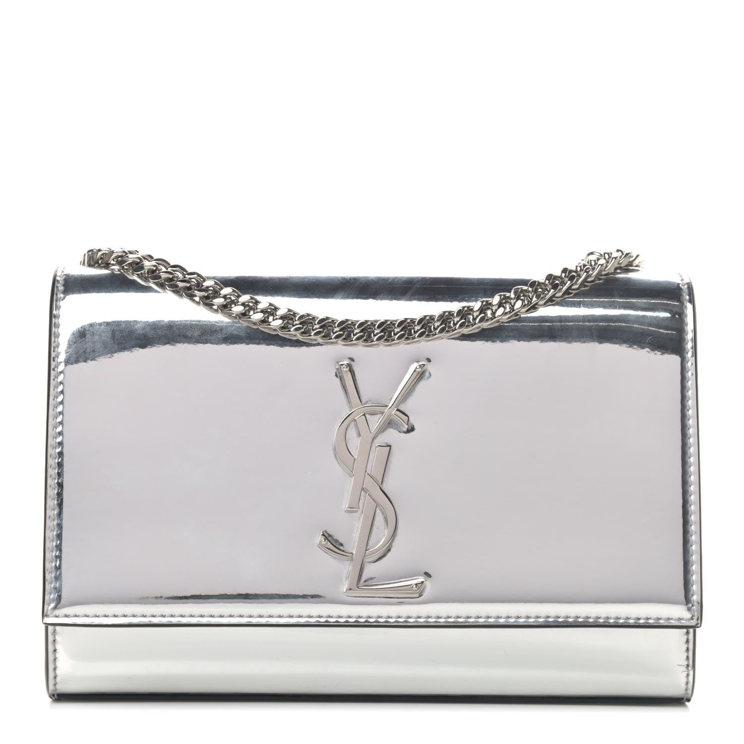 Saint Laurent Vinyl Mirror Small Classic Monogram Kate Satchel Argento 1 of 6