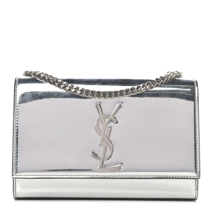 Saint Laurent Vinyl Mirror Small Classic Monogram Kate Satchel Argento 1 of 6