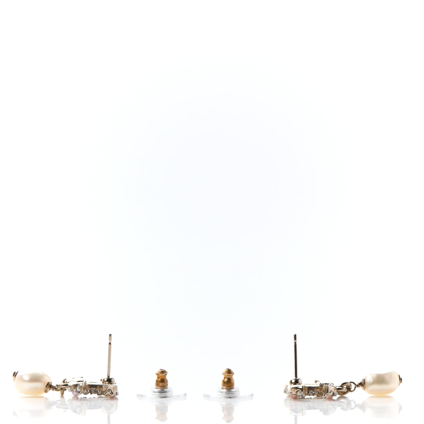 Pearl Crystal CC Charm Drop Earrings Light Gold Pink