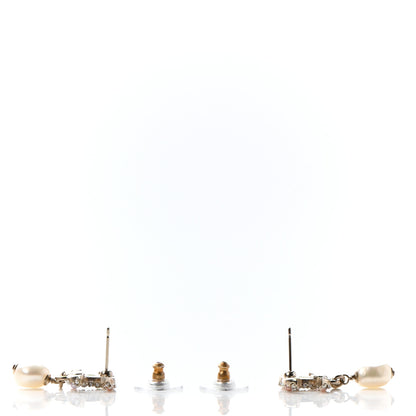 Chanel Pearl Crystal CC Charm Drop Earrings Light Gold Pink 3 of 4