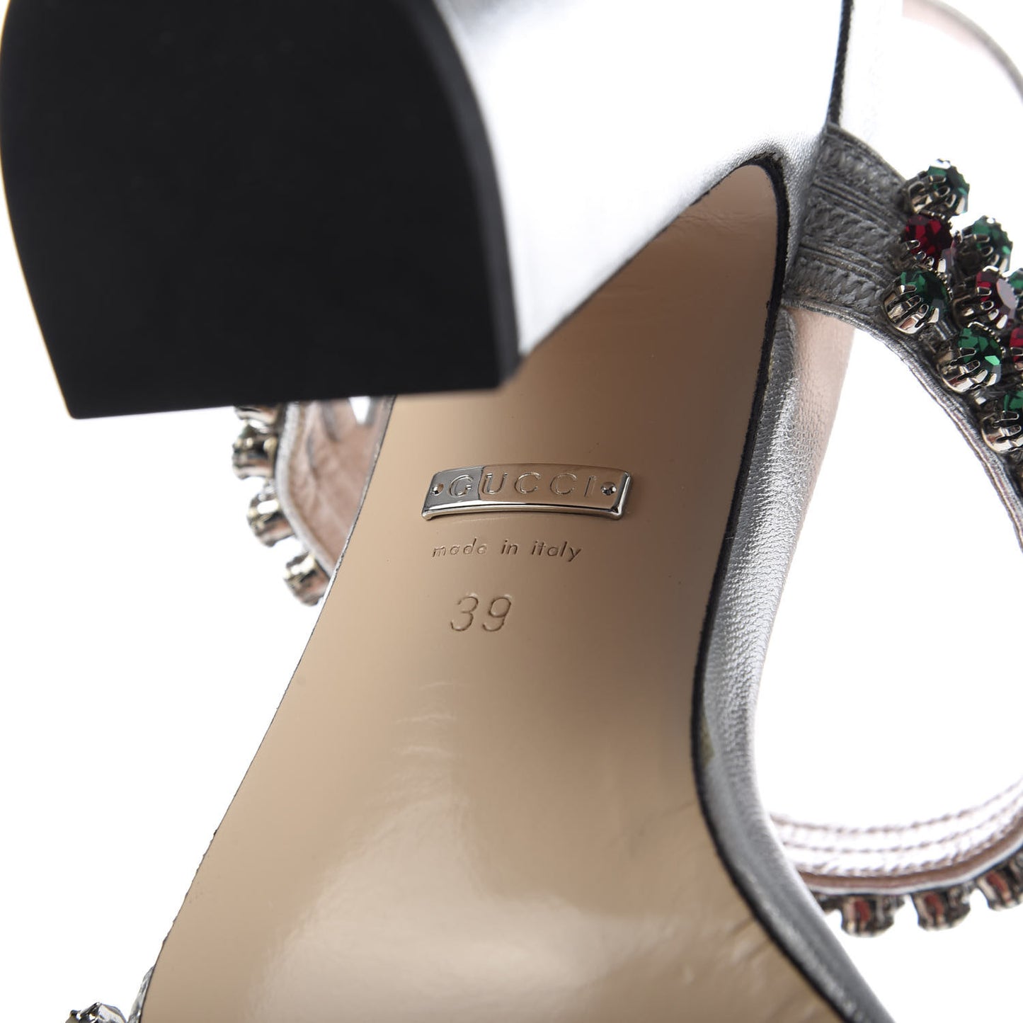 Nappa Silk Crystal Bertie High Heel Sandals 39 Argento