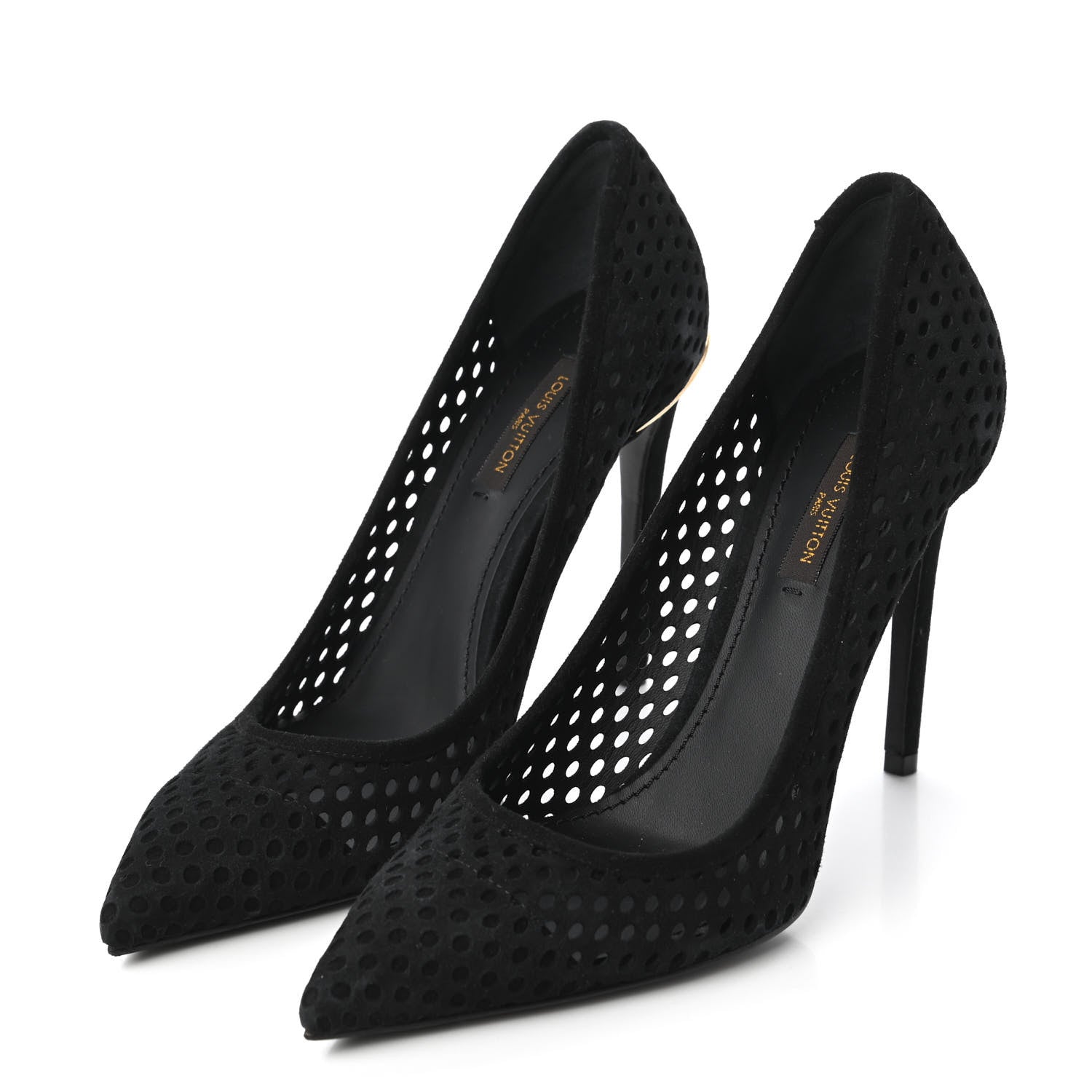 Louis Vuitton Suede Perforated Eyeline Pumps 37.5 Black 3 of 8