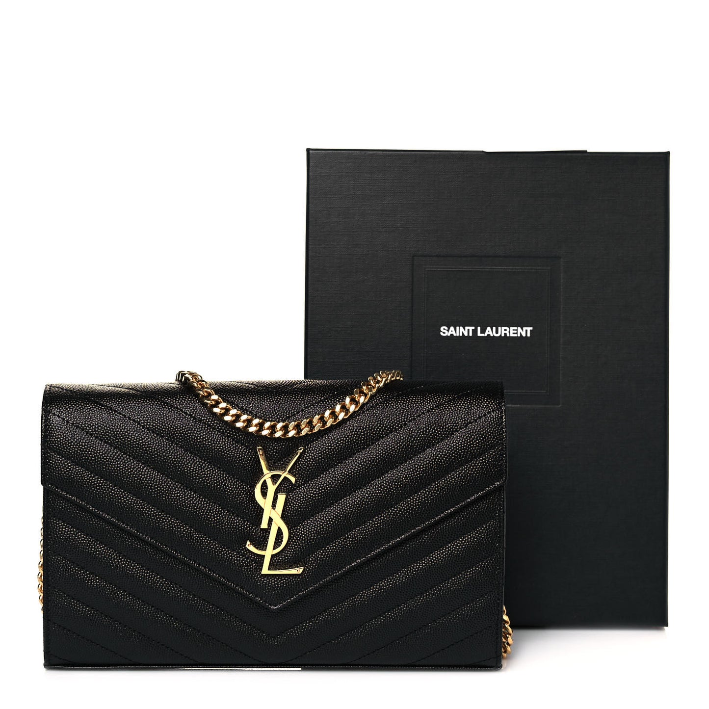 Grain De Poudre Matelasse Chevron Monogram Chain Wallet Black