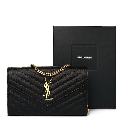 Saint Laurent Grain De Poudre Matelasse Chevron Monogram Chain Wallet Black 13 of 13