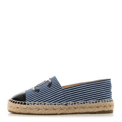 Chanel Canvas Striped Patent CC Espadrilles 36 Navy Black 1 of 9