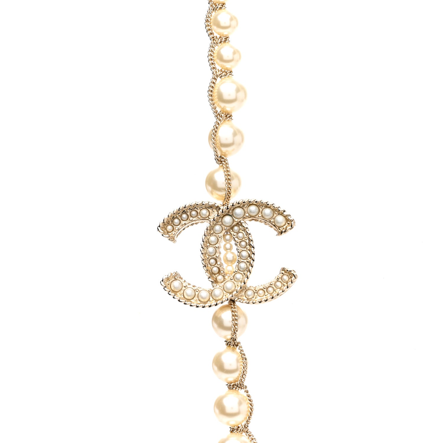 Chanel Crystal Pearl CC Chain Long Necklace Gold 4 of 6