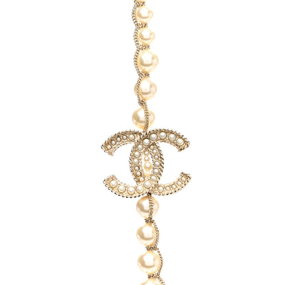 Chanel Crystal Pearl CC Chain Long Necklace Gold 4 of 6