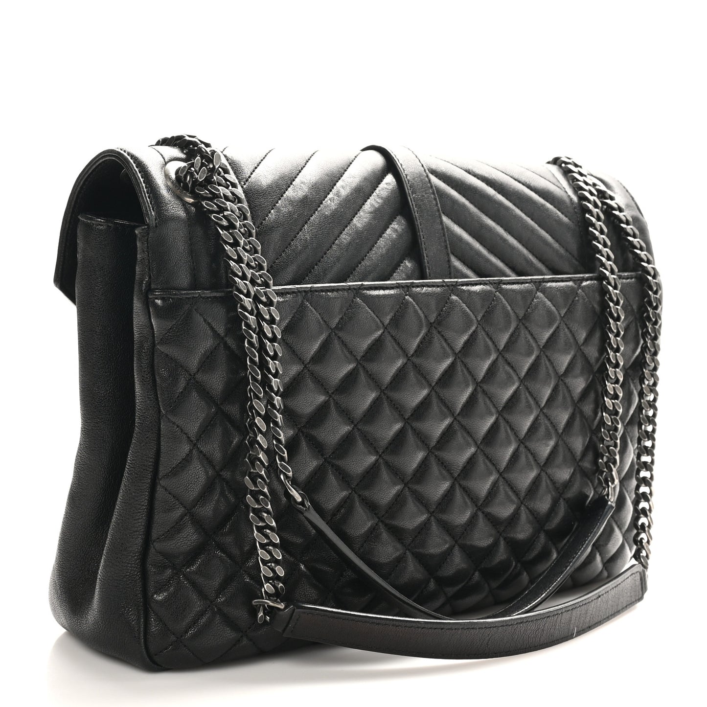 Calfskin Mixed Matelasse Triquilt Large Monogram Satchel Black