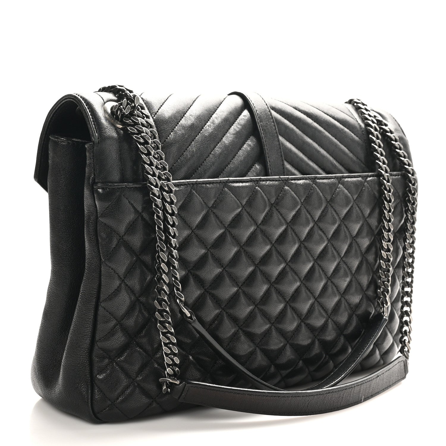 Saint Laurent Calfskin Mixed Matelasse Triquilt Large Monogram Satchel Black 3 of 10