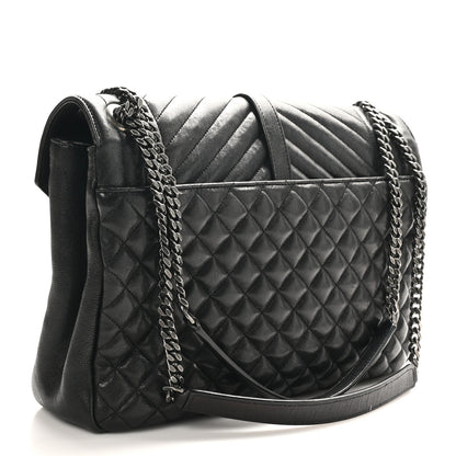 Saint Laurent Calfskin Mixed Matelasse Triquilt Large Monogram Satchel Black 3 of 10