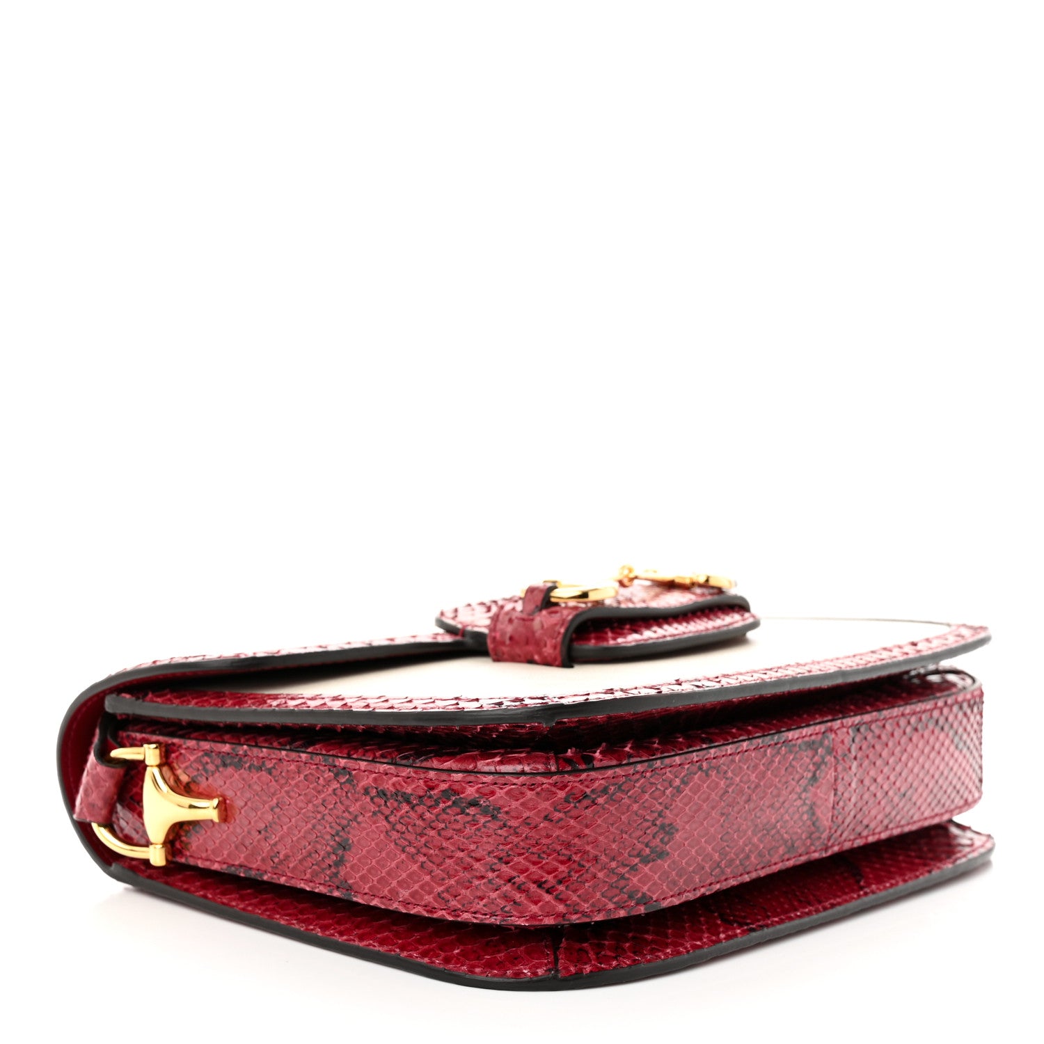 Gucci Azalea Calfskin Snakeskin Horsebit 1955 Shoulder Bag Mystic White Red 4 of 10