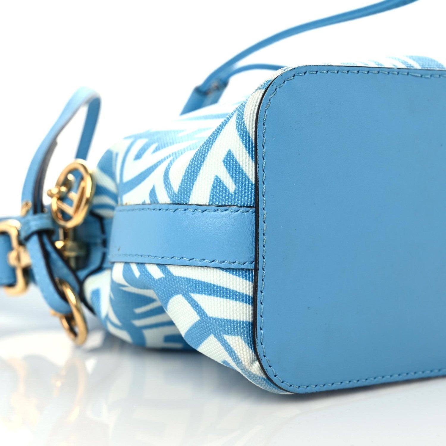 Fendi X SARAH COLEMAN Glazed Canvas Vitello King F is Fendi FF Vertigo Mini Mon Tresor Bucket Bag Cyber Blue White 5 of 16