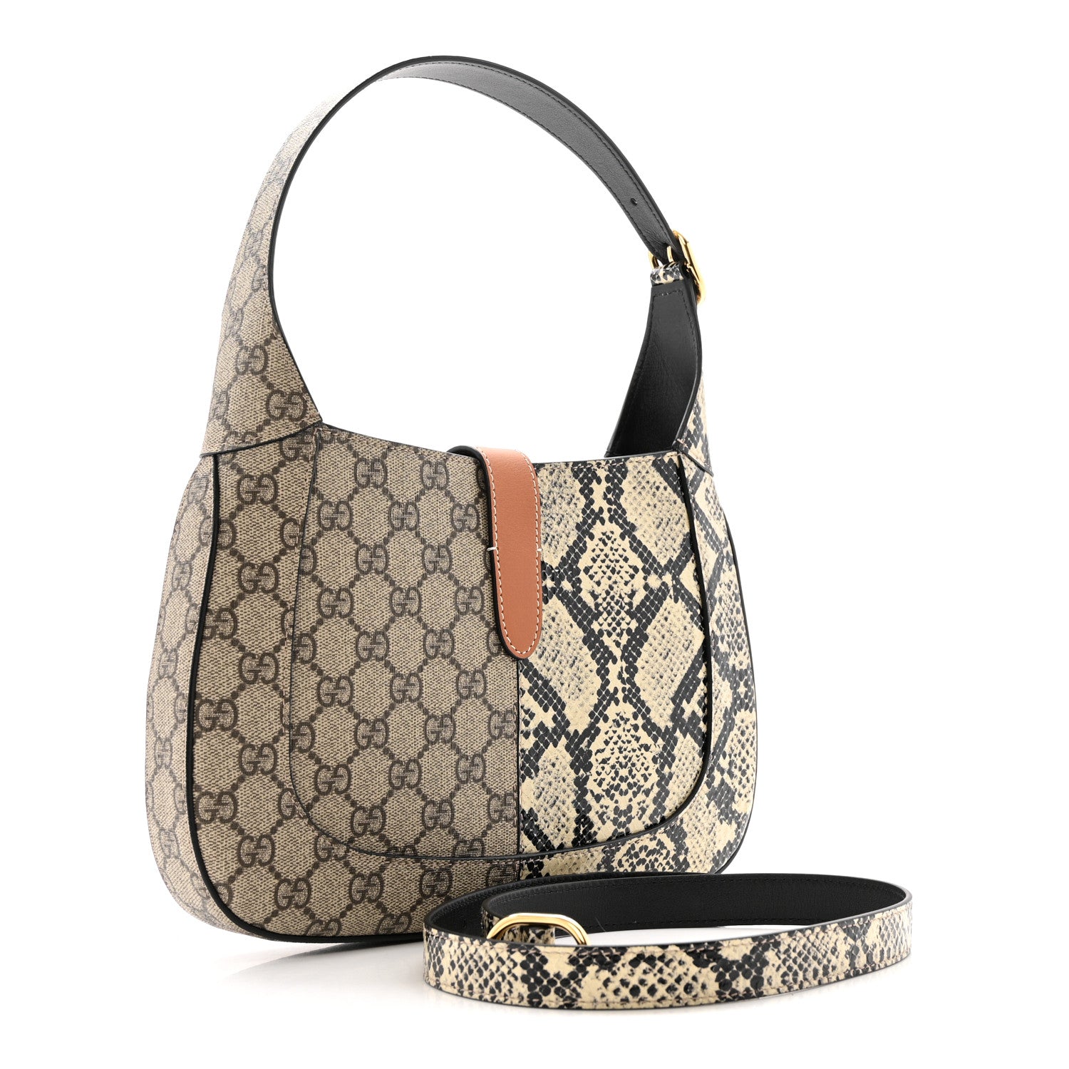 Gucci GG Supreme Monogram Snakeskin Small Jackie 1961 Hobo Beige Ebony 3 of 10