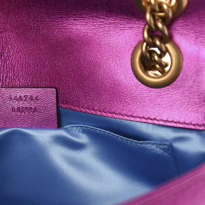 Gucci Metallic Calfskin Matelasse Mini GG Marmont Shoulder Bag Fuchsia 9 of 10