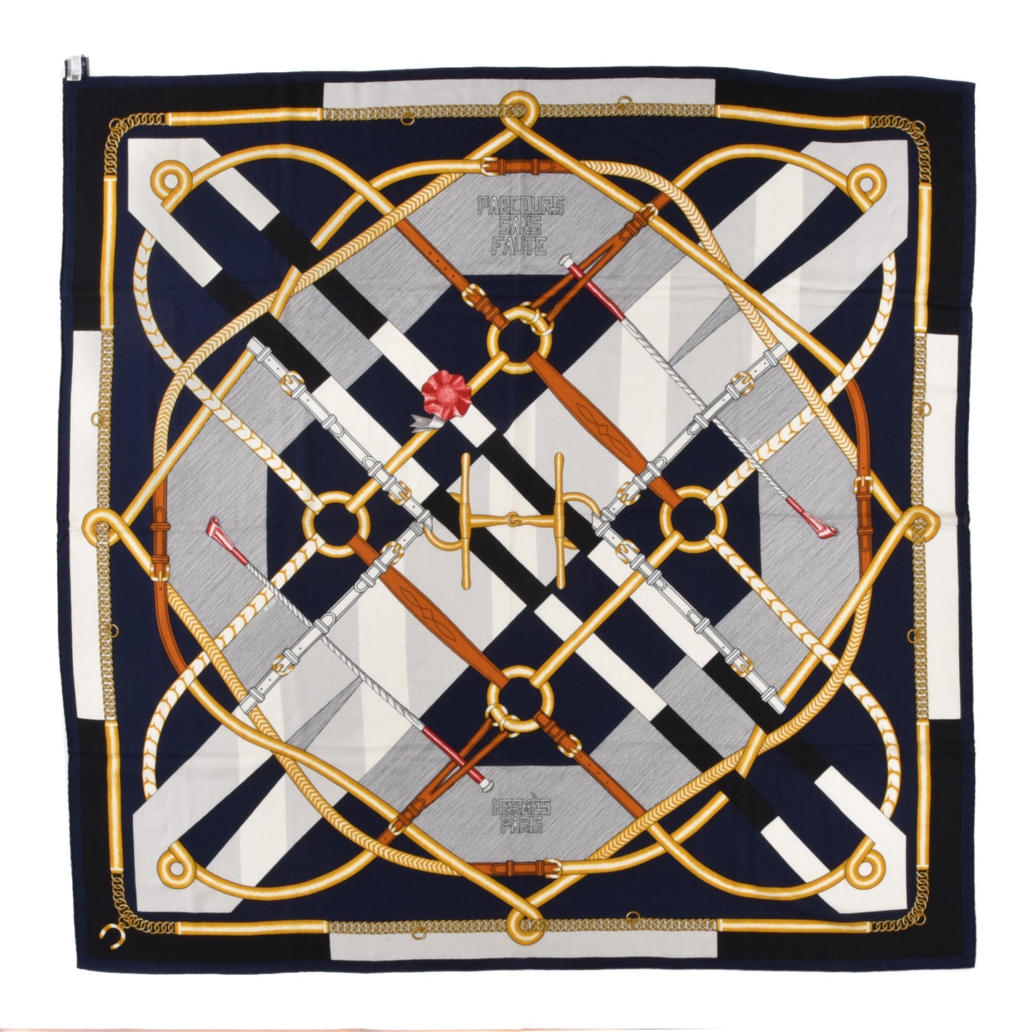 Cashmere Silk Parcours Sans Faute Shawl 140 Marine White Gold