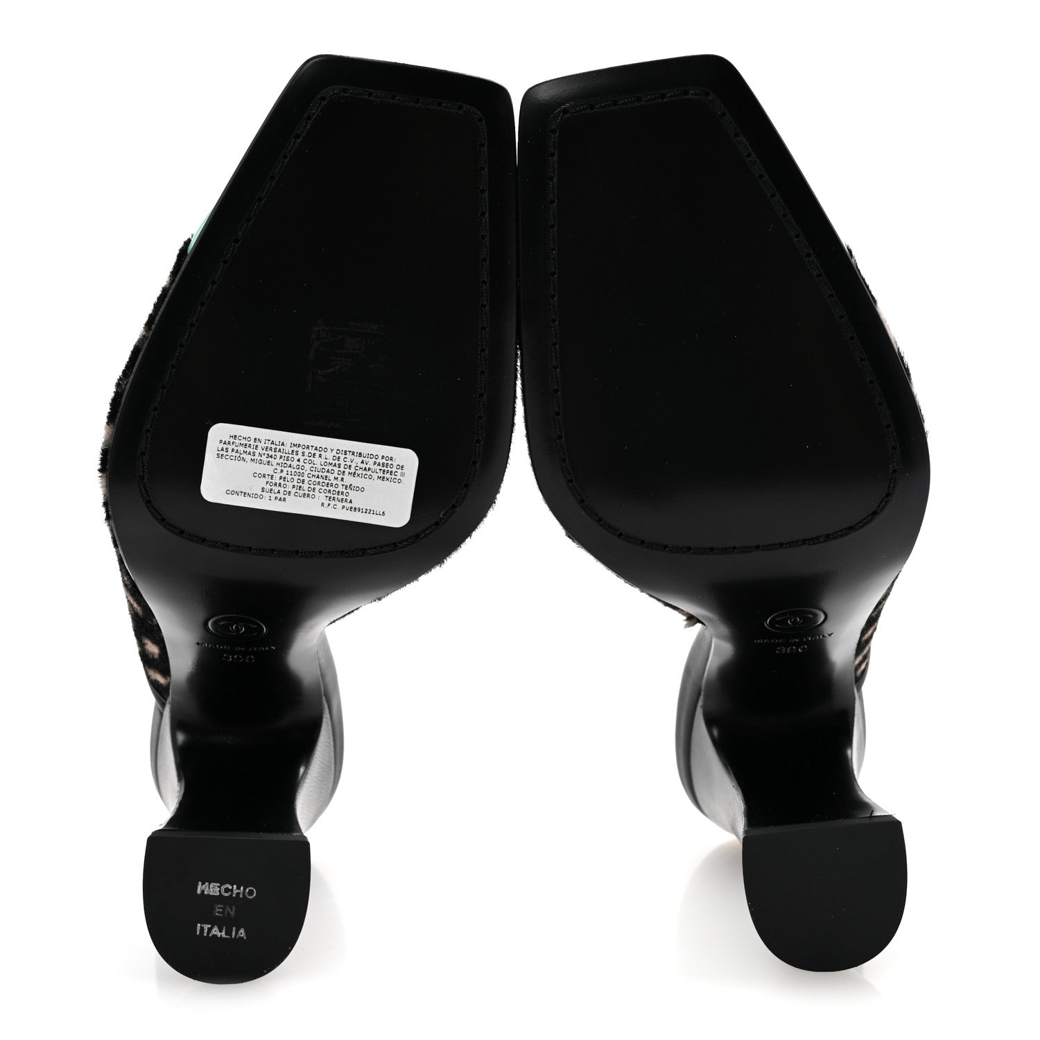 Chanel Pony Hair Lambskin Patent Calfskin Cap Toe Mules 39 Black White Green 6 of 10