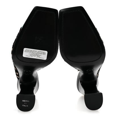 Chanel Pony Hair Lambskin Patent Calfskin Cap Toe Mules 39 Black White Green 6 of 10