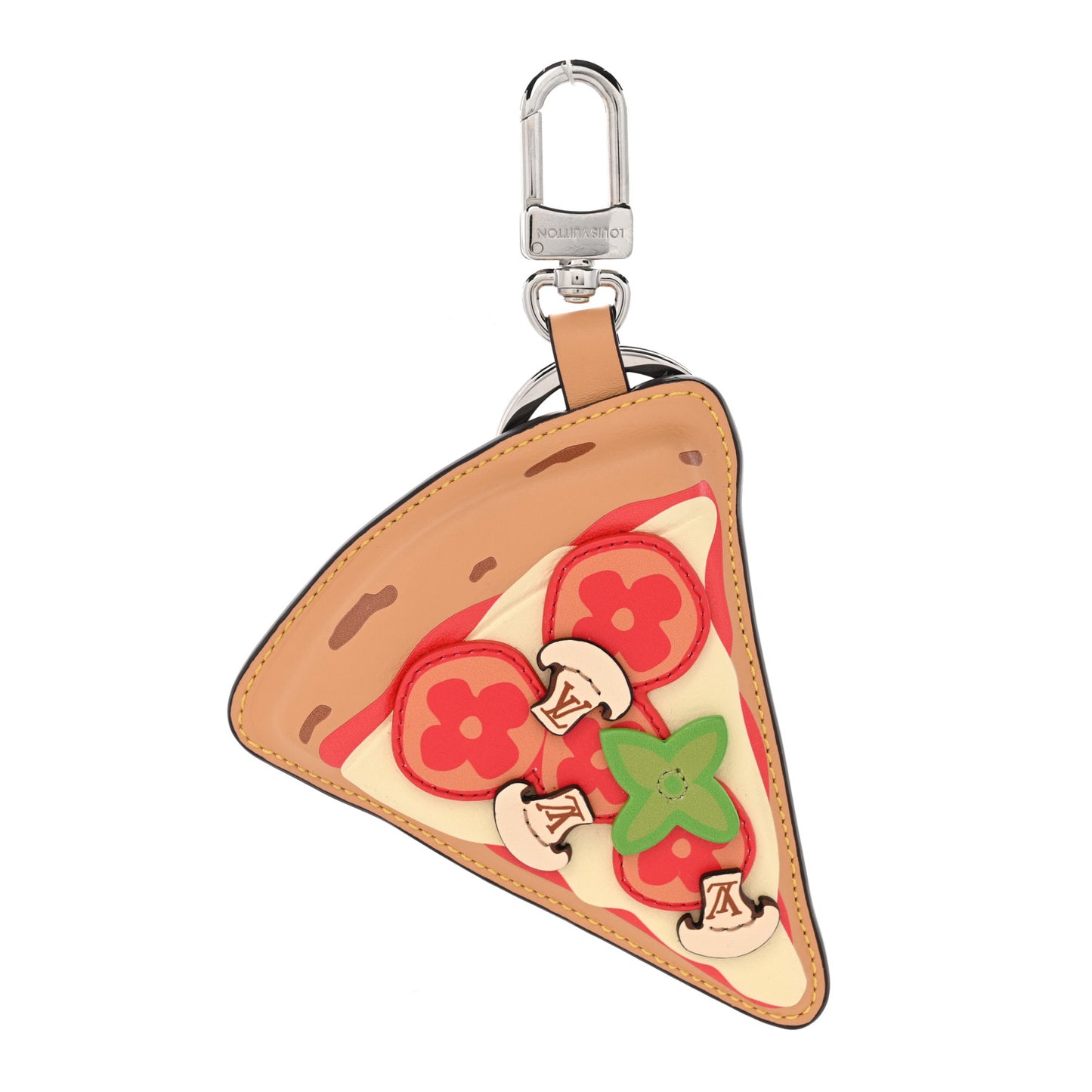 Calfskin Monogram Printed Pizza Bag Charm Key Holder