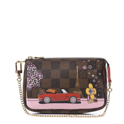 Louis Vuitton Damier Ebene 2019 Christmas Animation Mini Pochette Accessories Red 1 of 10