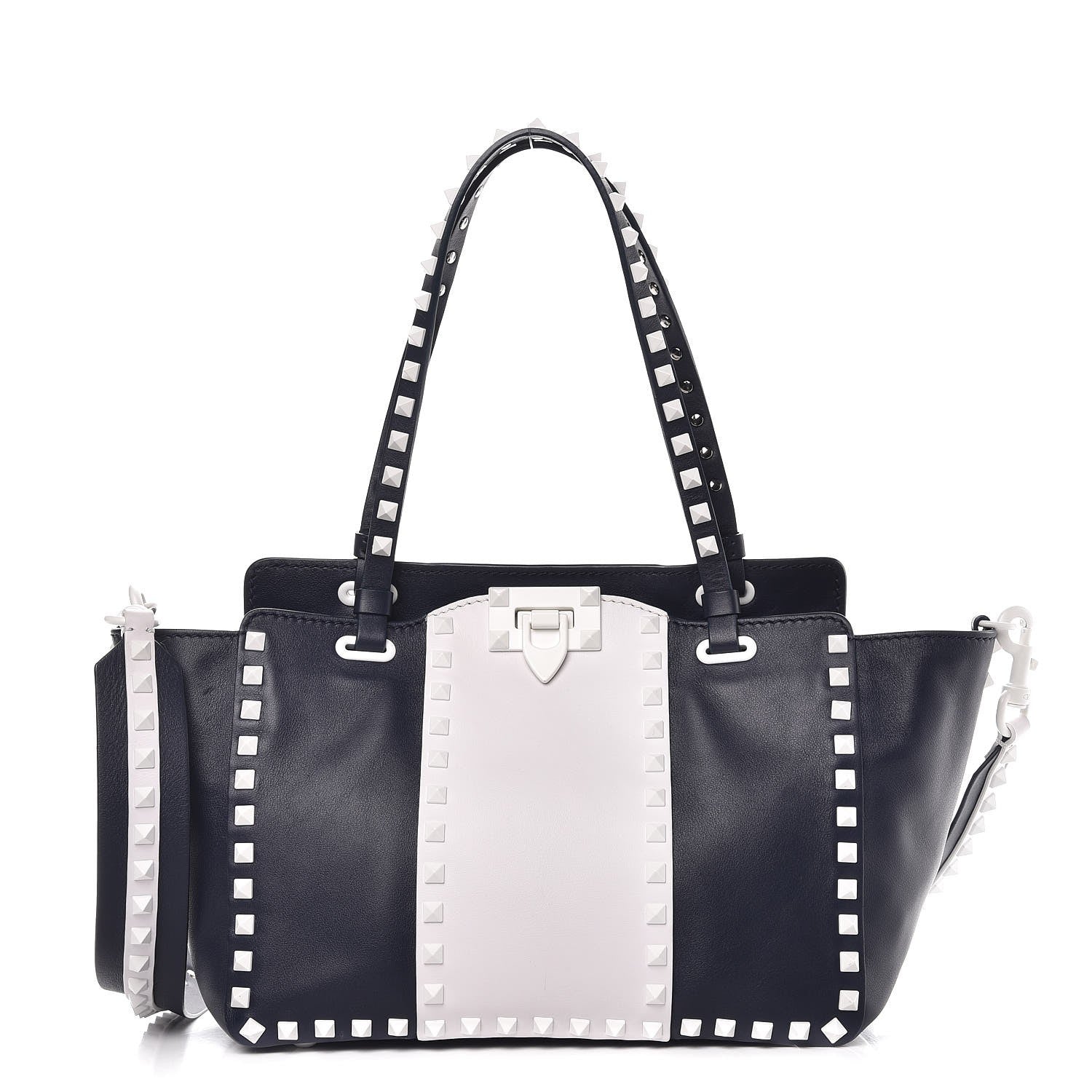 Valentino Garavani Vitello Colorblock Small Free Rockstud Tote Marine Optic White 1 of 8