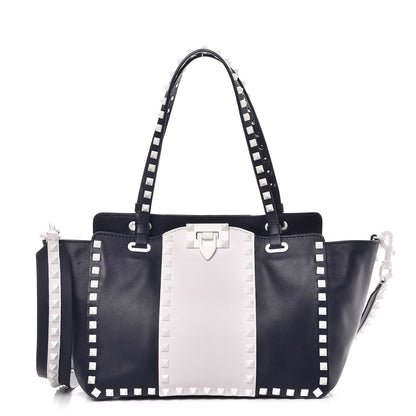 Valentino Garavani Vitello Colorblock Small Free Rockstud Tote Marine Optic White 1 of 8