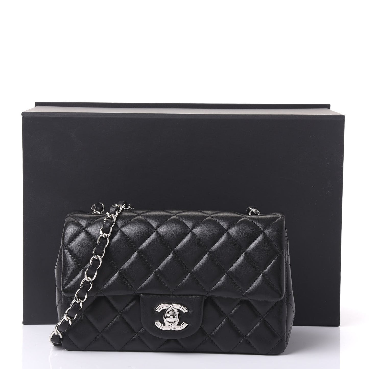 Lambskin Quilted Mini Rectangular Flap Black