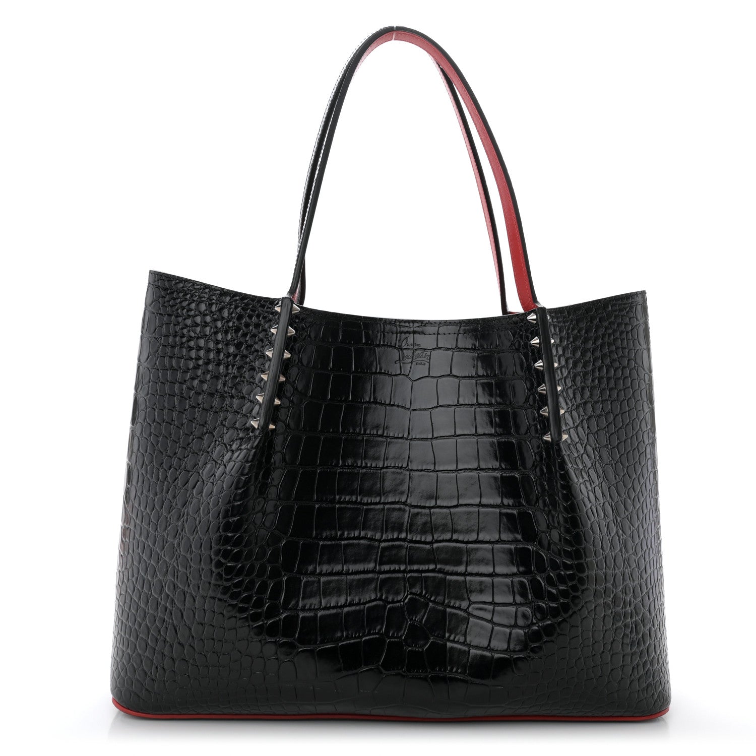Christian Louboutin Calfskin Crocodile Embossed Spikes Large Cabarock Black 1 of 9