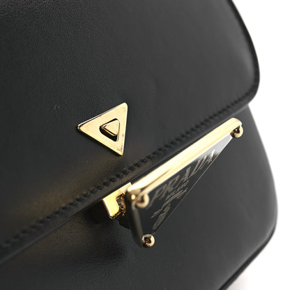 Prada Soft Calfskin Metal Triangle Logo Flap Shoulder Bag Black 11 of 12